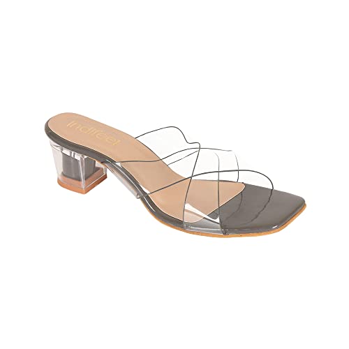 Image of Indifeet � stylish latest transparent heels design for women, high block heel sandals party footwear woman glass clear fancy wear trendy sandal with strap girls womens ladies offi