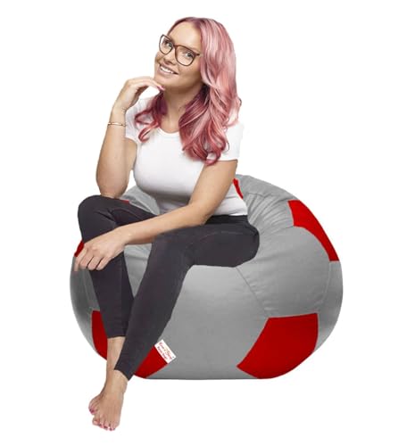 Image of RnS Rest 'n' Sleep - Bean Bag Football Chair Filled with Beans for Living Room, Bed Room for Relaxing, with 1 Year Warranty (Red /Light Grey, XXXL)
