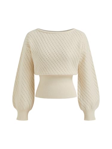CIDER Women's One Shoulder Sweater Boat Neck Knit Sweater Lantern