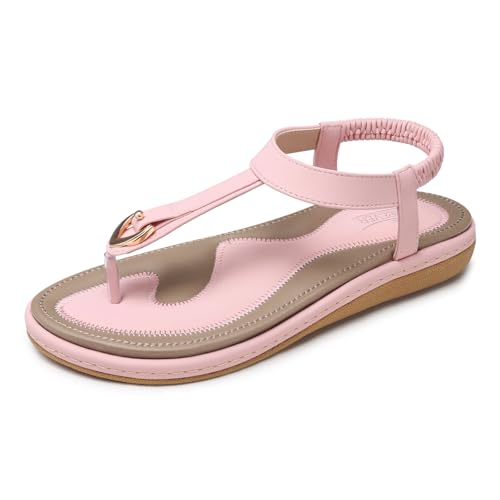 Image of SHIBEVER Womens Sandals Summer Flat: Dressy Casual T-Strap Flip Flop Thong Flats Sandals - Comfortable Walking