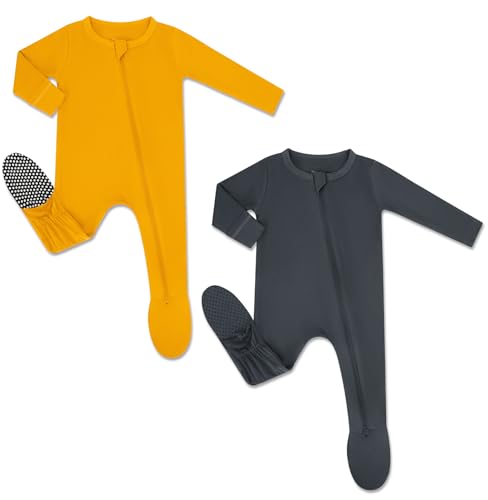 Image of HAPIU Rayon from Bamboo Baby Footed Pajamas, 2 Way Premium Zipper, Footie for Baby Boy Girls, Newborn-24 Months