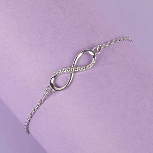 Clara 925 Sterling Silver Infinity Bracelet, Adjustable, Rhodium Plated, Swiss Zirconia Gift for Women and Girls - Image 2