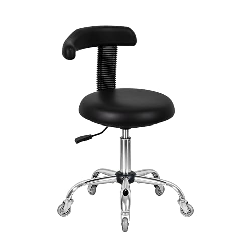 Antlu Rolling Stool with Back Support Tattoo Chair for Artist Adjustable Esthetician Lash Chair for Dental Shop Sewing Nail Tech Desk Shop Stools with Wheels