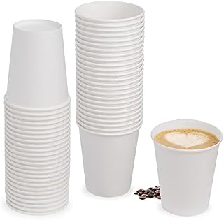 STACKABLES 50 Pack White 8oz Single Wall Paper Cups for Hot and Cold Drinks Coffee Tea Juice and Beverages Glass Picnic Takeaway Disposable Cups (50 Pack, 8oz Disposable Cup)