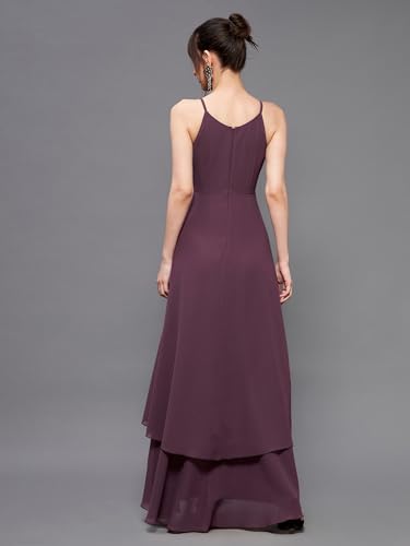 Image of Miss Chase Women's Round Neck Sleeve Embellished Fit Flare Maxi Dress
