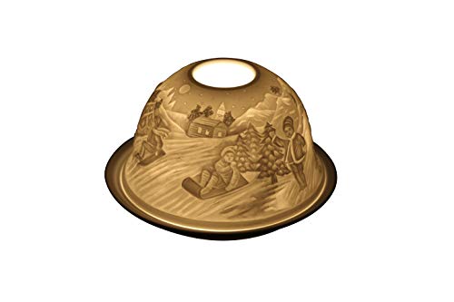 MC Trend Porzellan Dome Light Windlicht Stimmungslicht weihnachtliche Motive Tisch-Deko Geschenk-Idee Teelichthalter ca. 12 x 7,5 cm (Schlittenfahrt)