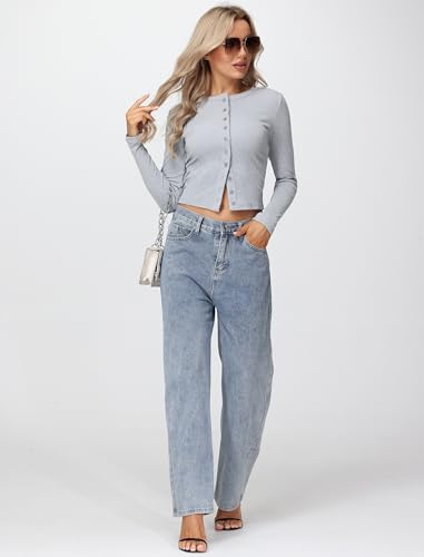 Womens Long Sleeve Tops Fall Lightweight Cardigan Cropped Going Out Shirts Ribbed Button Down Cute Trendy 2025