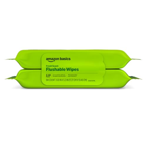 Amazon Basics Flushable Wipes, Fresh Scent, 42 count, Pack of 2