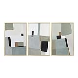 ArtbyHannah Framed Abstract Canvas Wall Art with Green Geometric Prints, 16x24 Inch Modern Wall Art for Living Room, Bedroom, Ready to Hang, Set of 3