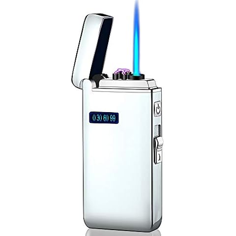 Dual Arc Lighter Jet Flame Torch Cigar USB Lighter 2 in1 Rechargeable Windproof Flameless PortableGood for Cigarette Cigar Candle Pipe (Silver) Cover