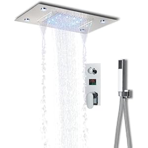Black LED Digital Display Shower Faucet Set Rain Waterfall Bathtub Shower System Remote Control LED Colors Ceiling Mounted Tap (Color : A) (B)