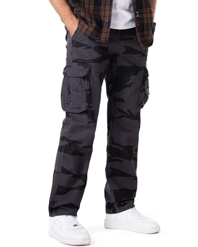 Men's Cargo Pants Cotton Ripstop Outdoor Casual Hiking Work Pants with Multi Pockets(No Belt)