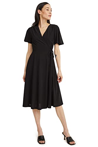 C&A Damen Kleid V-Ausschnitt Midi Wickel-Form Kleider schwarz S