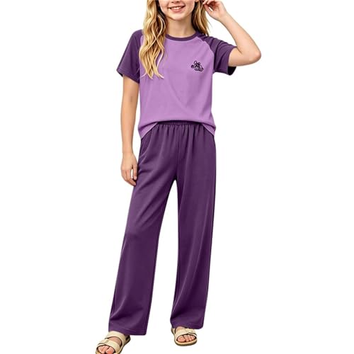 Ensemble d'été en coton pour filles pantalon large fluide et t-shirt col rond