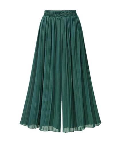 Reyox Damen Palazzo Hose Sommer 7/8 Leicht Hose High Waist Plissee Freizeithose mit Gummizug Grün S