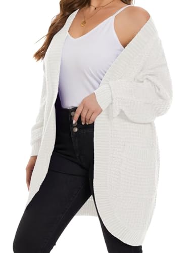 Image of MONNURO Womens Plus Size Open Front Cardigan Waffle Knit Long Sleeve Sweaters Tops Fall Coat Outerwear with Pockets