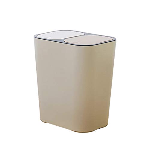 YSNBM Trash Can Press-Type Double Cover for Sorting Large Trash Cans，for Garbage Sorting, Kitchen Living Room Rectangular Waste Bin 15L Bathroom,Office, Kitchen (Color : Beige)