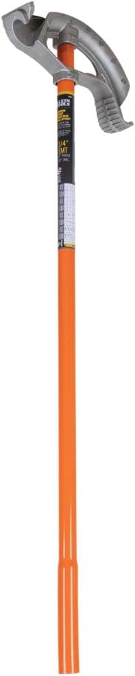 Klein Tools 51607 Aluminum Conduit Bender, Full Assembly, 3/4-Inch EMT 1/2-Inch Rigid, Wide Foot Pedal, Benchmark Symbol, Angle Setter