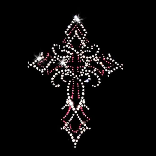 Swirly Cross Christian Faith Sparkly Bling Pink Iron-on Rhinestone Crystals Heat Transfer by JCS Rhinestones