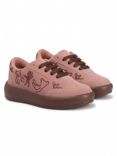 Image of TRYME Women's Stylish Platform Sneakers | Cute Teddy Bear Lace-Up Shoes Trendy Casual Footwear