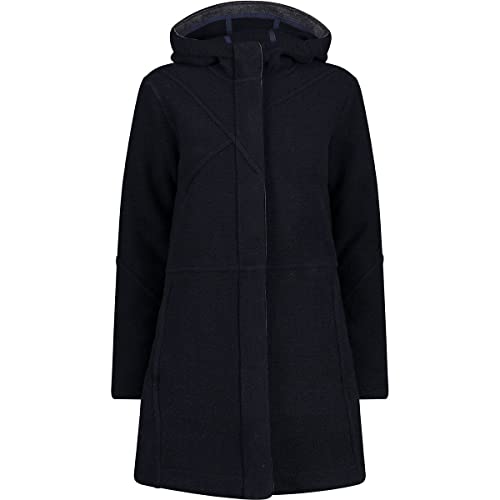 CMP Damen Long Coat Wooltech Longcoat, Schwarz Blau, D 34 (IT 40)
