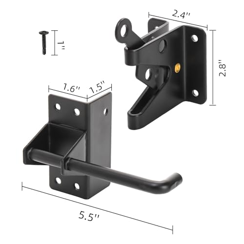 Image of WRINGKIT Self-Locking Gate Latch, Carbon Steel Heavy Duty Post Mount, 5.5 inch Door Security Latches, Automatic Gravity Gate Latch for Wooden Fence, Shed, Garden, Yard (Pack of 2)