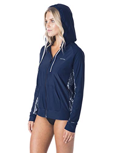 Rip Curl Womens Long Sleeve Zip SURF Hooded Rash Guard, Blue, 6