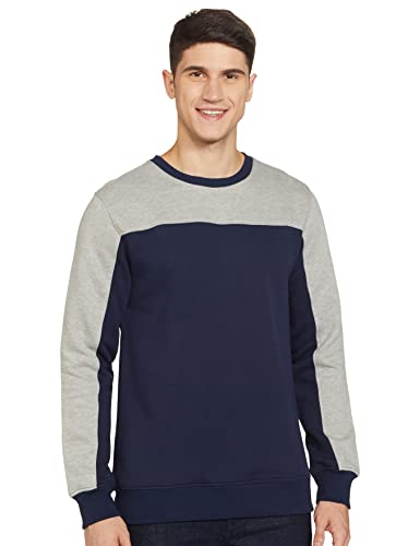 Amazon Brand – Symbol Men’s Cotton Blend Hooded Neck Sweatshirt (AW20IHS14_Lt Grey Mel & Iris Navy_L_Lt Grey Mel & Iris Navy_L)