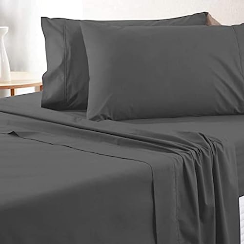 Image of Flat BedSheet with 2 Pillow Covers 600 TC 100% Egyptian Cotton Bedsheet Comfortable & Durable Hotel Quality Sheet (Super King 110x110, Dark Gray)