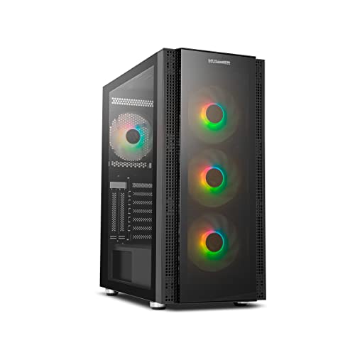 NOX Hummer Horus -NXHUMMERHORUS - Semi-Tour Micro ATX ; ATX Panneau latéral et Frontal en Verre trempé, 4 Ventilateurs ARGB 120 mm Inclus, Compatible Refroidissement Liquide, contrôle RGB, Noir Cover