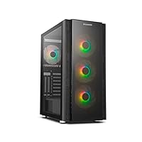 NOX Hummer Horus - NXHUMMERHORUS, Micro-ATX, ATX, Seitenwand und Frontseite aus gehärtetem Glas, 4 ARGB-Lüfter, 120 mm, kompatibel mit flüssiger Kühlung, RGB-Steuerung, Schwarz