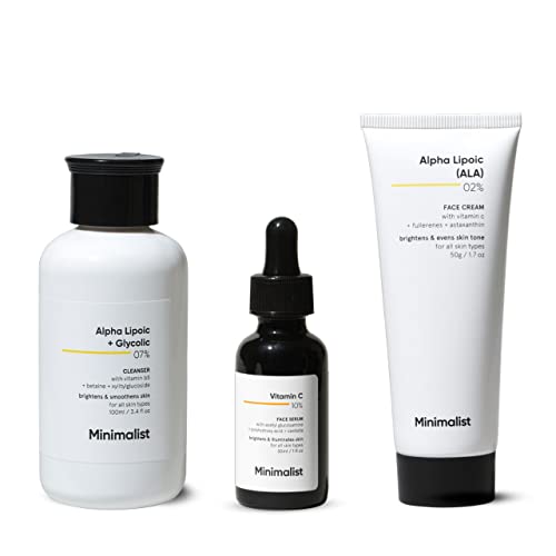 Image of Minimalist Skin Brightening Kit, Skin Care Routine Kit For Unisex, Face Wash, Serum & Face Cream Combo, 180g