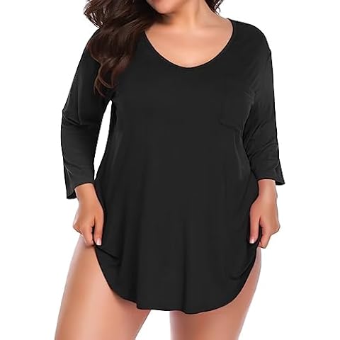 BELAROI Womens Plus Size Tunic Tops 3/4 Sleeve V Neck T Shirts Basic Tee Loose Blouses with Pocket(3X,Black) Cover