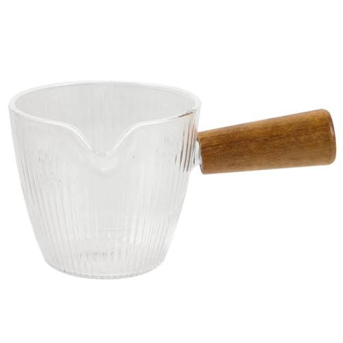 ROMISBABA Piccolo Bricco Latte in Vetro Trasparente Manico in Legno Contenitore per Salse Resistente al Calore per Caffè e Uso Domestico