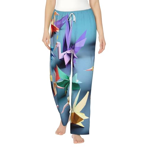 Pyjama pantalon doux femme origami multicolore : vêtements de nuit thermiques hiver