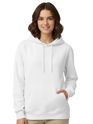 Image of Womens Plain Hoodie - Soft Cotton Blend Fleece Sweatshirt with Kangaroo Pocket & Drawstring Hood | Warm, Comfortable Winter Wear for Daily Use, Travel & Casual Outings