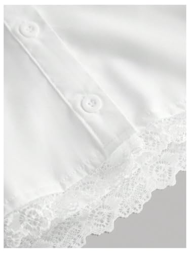 SweatyRocks Girl's Contrast Lace Puff Sleeve Collar Crop Shirt Button Down Blouse Top4