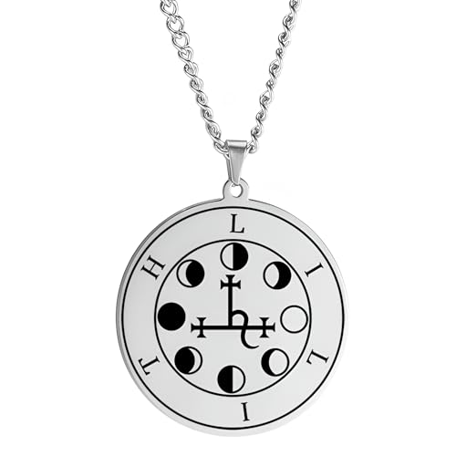 Collier phase de lune cadeau ésotérique femme en argent 925 amulette sceau de Lilith