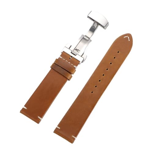 Bracelet de montre retro en cuir de veau cire a l huile avec boucle papillon elegante