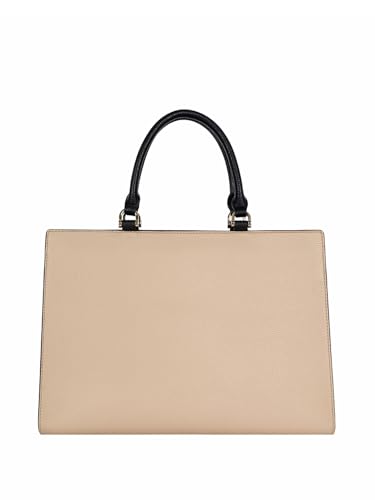 Image of HIE Women Textured Tote Bag with Contrasting Leather Strap and Gold-Tone Buckle Dual Top Handles | Detachable Adjustable Crossbody Strap, Color Blocked Design for Work, Travel & Everyday.