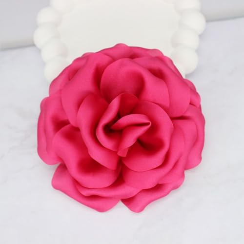 Image of Satin Fabric Rose Flower Brooches Pins for Women Elegant 3D Large Camellia Flowers Floral Lapel Pins for Valentines Day Wedding Bridal Prom Banquet Party Dress Suit Clothes Accessories