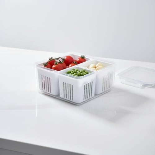 Organizador de Geladeira com 3 Divisórias Pote Transparente com D...