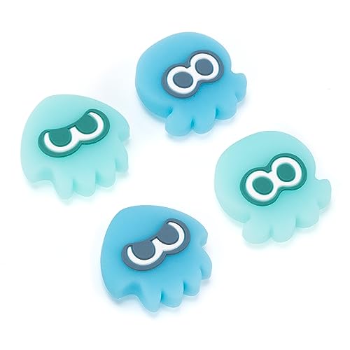 Yocore Splatoon - Tapas de agarre para pulgar para interruptor/OLED/Switch Lite, tapas analógicas de silicona suave para un control mejorado, 4 unidades, color azul claro