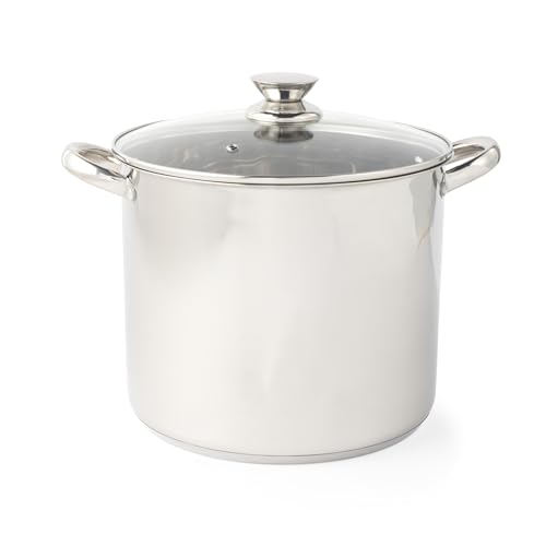 Russell Hobbs Olla Classic Collection de 26 cm: acero inoxidable, tapa de vidrio templado con ventilación de vapor, 11.5 litros de capacidad, acabado espejo, fácil de limpiar, para sopas, guisos