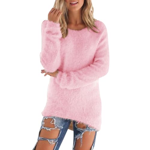 Womens Furry Pullover Sweater Casual Long Sleeve Loose Fluffy Fuzzy Sweaters Soft Tunic Tops Loose Fit