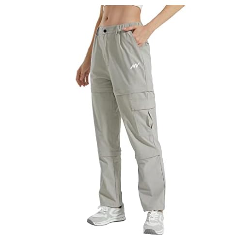 MONSTER VALLEY Women's Hiking Pants Stretch Convertible Zip-Off Quick-Dry Lightweight Outdoor Travel Safari Cargo Pants, Grey, Small