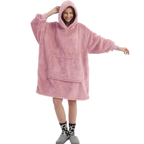 FELOVE Hoodie Decke Ärmeln Kuschelpullover Mit einer großen Tasche,Tragbare Decke Ultra Soft Bequemer Kuschel Erwachsene Hoodie,Warm Kuscheldecke weich als Geschenke für Frauen Freundin Mütter