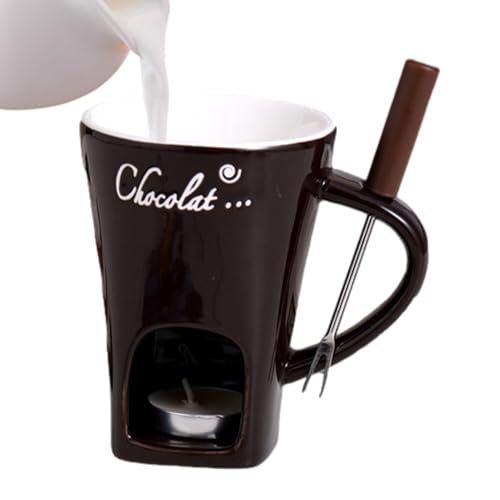 Chocolate Fondue Mug Set,130ml Ceramic Butter Warmer Mug | Multi-Purpose Butter Warmer with Fondue Fork, Melt Hot Pot Cup for Picnics