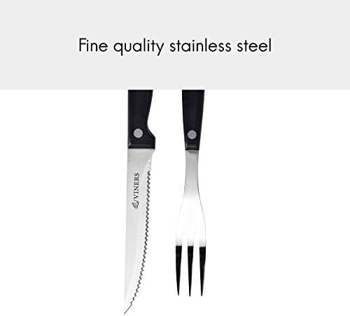 Viners 305.109 12pc Steak Knife & Fork Set, Rivet Handles, Stainless Steel, Silver, 32 x 23.6 x 2.2 cm