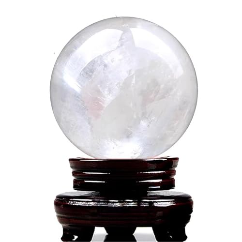 Sphère en quartz de calcite blanche véritable avec support artisanal en bois